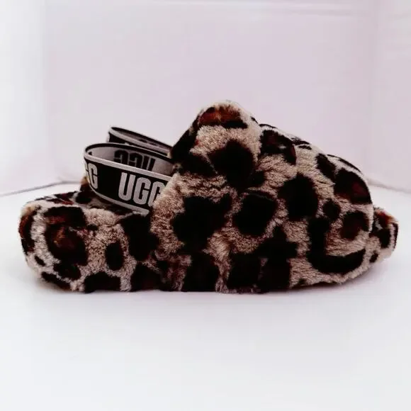 UGG Fluff Yeah leopard slides animal print slippers women’s size 8 - Picture 2 of 8